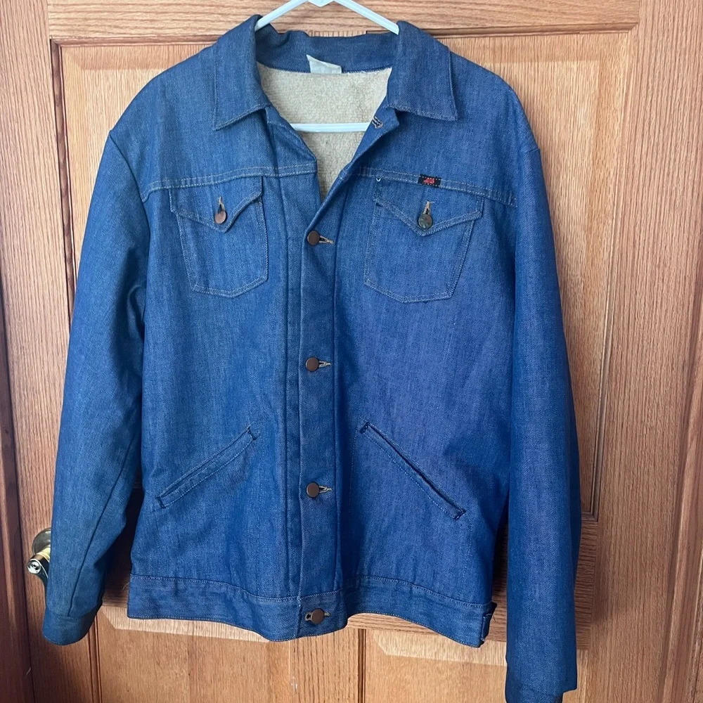Vintage Red Cap fleece lined Men's Blue Denim Jacket - Picture 2 of 6
